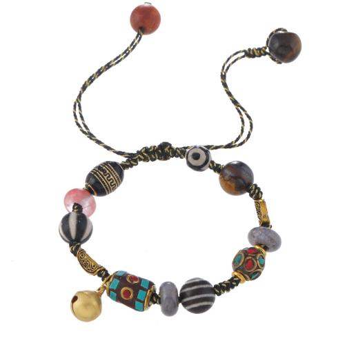 Tibetan Agate Bracelet, with Nepal Beads & Natural Stone & Cotton Cord, handmade, folk style & Unisex & different styles for choice, Length:Approx 6.3-11.4 Inch, Sold By PC