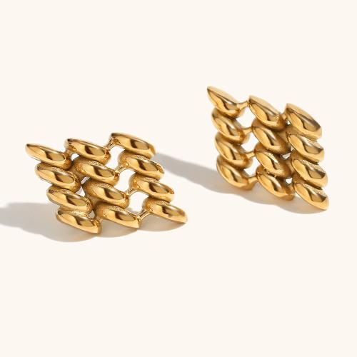 Stainless Steel Stud Earrings 304 Stainless Steel 18K gold plated fashion jewelry & for woman & hollow golden Sold By Pair