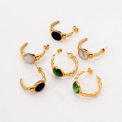 Pendientes de Acero Inoxidable, acero inoxidable 304, 18K chapado en oro, Joyería & para mujer, más colores para la opción, 24mm, Vendido por Par