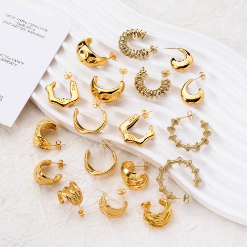 Stainless Steel Stud Earrings, 304 Stainless Steel, 18K gold plated, fashion jewelry & different styles for choice & for woman, golden, Sold By Pair