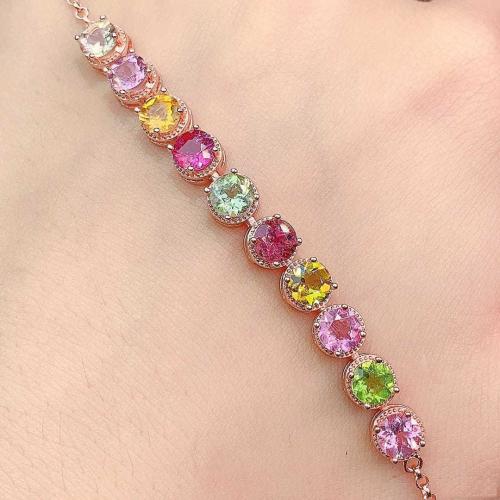 Brass Bracelet & Bangle fashion jewelry & for woman & with rhinestone multi-colored Length Approx 18 cm Sold By PC