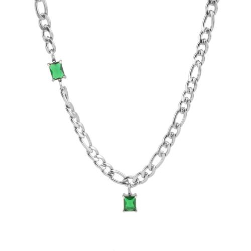 Collana in acciaio inossidabile, 304 acciaio inox, with 7cm extender chain, gioielli di moda & Micro spianare cubic zirconia & per l'uomo, Lunghezza Appross. 48 cm, Venduto da PC