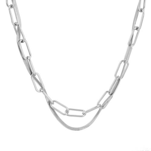 Edelstahl Schmuck Halskette, 304 Edelstahl, mit Verlängerungskettchen von 5cm, Doppelschicht & Modeschmuck & für Frau, Länge ca. 40 cm, verkauft von PC