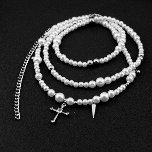 Collar de cadena de suéter de acero inoxidable, acero inoxidable 304, con Perlas plásticas & aleación de zinc, con 25cm extender cadena, Joyería & para mujer & con diamantes de imitación, 18mm, longitud:aproximado 105 cm, Vendido por UD