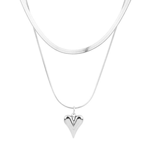 Stainless Steel Jewelry Necklace, 304 Stainless Steel, Heart, Double Layer & fashion jewelry & for woman, Length:Approx 41.8 cm, Approx 47 cm, Sold By PC