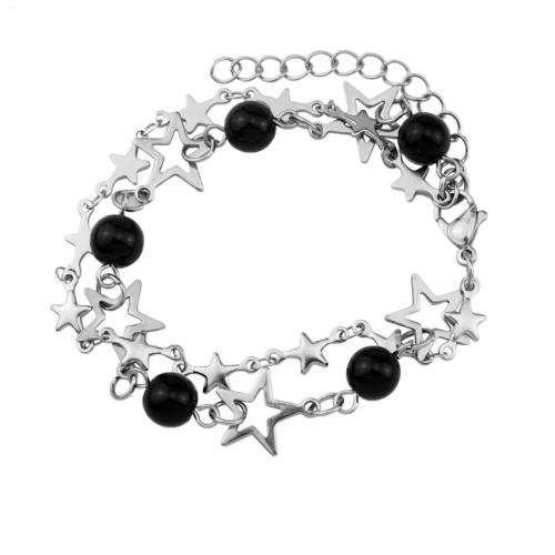 Stainless Steel Jewelry Bracelet, 304 Stainless Steel, with Plastic Pearl, with 5cm extender chain, Star, fashion jewelry & for woman, Length:Approx 17 cm, Sold By PC