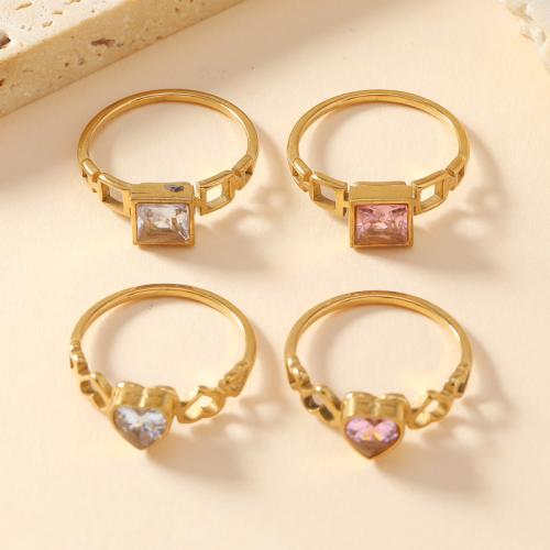 Bague en acier inoxydable zircons cubiques, Acier inoxydable 304, normes différentes pour le choix & styles différents pour le choix & pavé de micro zircon & pour femme, plus de couleurs à choisir, Vendu par PC