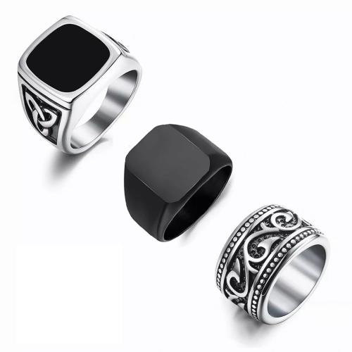 Rozsdamentes acél Finger Ring, 304 rozsdamentes acél, három darab & egynemű & különböző méretű a választás, Által értékesített Set