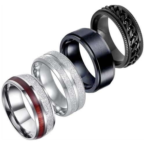 Rozsdamentes acél Finger Ring, 304 rozsdamentes acél, 4 darab & egynemű & különböző méretű a választás, width 8mm, thickness 2mm, Által értékesített Set