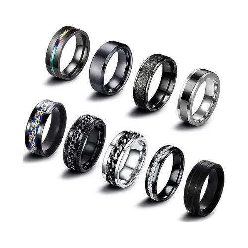 Stainless Steel Finger Ring, 304 Stainless Steel, nine pieces & Unisex & different size for choice, more colors for choice, width 8mmuff0cthickness 2mm, Sold By Set