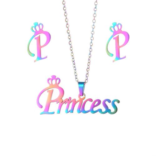 Fashion Stainless Steel Jewelry Sets, Stud Earring & necklace, 304 Stainless Steel, 2 pieces & fashion jewelry & for woman, multi-colored, Length:Approx 15 cm, Sold By Set