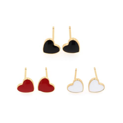 Pendientes de Perno en Latón, metal, Corazón, chapado en color dorado, Joyería & para mujer & esmalte, más colores para la opción, libre de níquel, plomo & cadmio, 8x7x1.50mm, Vendido por Par