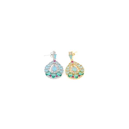 Boucles d'oreilles en laiton zircon cubique pavent, larme, Placage de couleur d'or, bijoux de mode & pavé de micro zircon & pour femme, plus de couleurs à choisir, protéger l'environnement, sans nickel, plomb et cadmium, 37.50x22.50x4mm, Vendu par paire