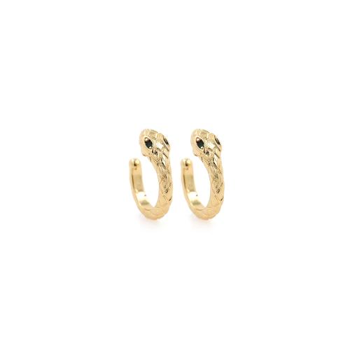 Boucles d'oreilles en laiton zircon cubique pavent, serpent, Placage de couleur d'or, bijoux de mode & pavé de micro zircon & pour femme, protéger l'environnement, sans nickel, plomb et cadmium, 15.20x14.80x5mm, Vendu par paire