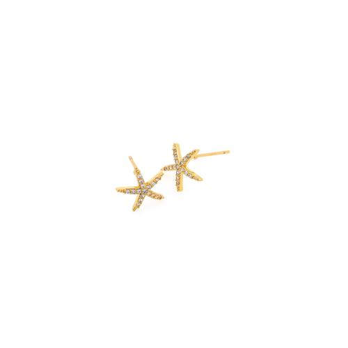 Cúbicos Circonia Pendiente Latón Micro pavimenta, metal, Estrella de Mar, chapado en color dorado, Joyería & micro arcilla de zirconia cúbica & para mujer, libre de níquel, plomo & cadmio, 10.60x11x2mm, Vendido por Par