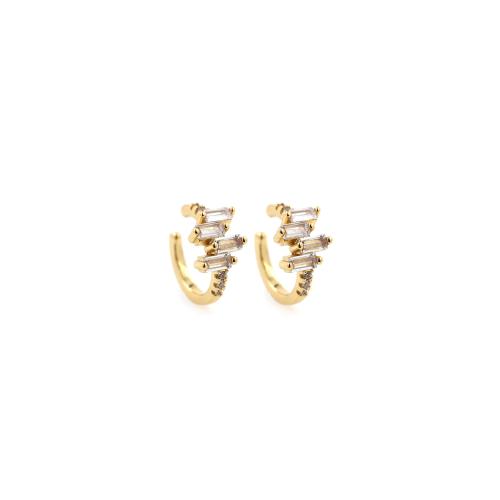 Boucles d'oreilles en laiton zircon cubique pavent, Placage de couleur d'or, bijoux de mode & pavé de micro zircon & pour femme, protéger l'environnement, sans nickel, plomb et cadmium, 15x14x7.60mm, Vendu par paire