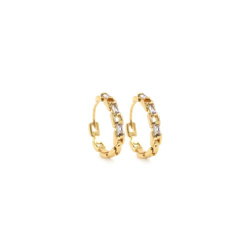 Cubic Zirconia Micro Pave Brass Earring gold color plated fashion jewelry & micro pave cubic zirconia & for woman nickel lead & cadmium free Sold By Pair