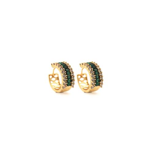 Boucles d'oreilles en laiton zircon cubique pavent, Placage de couleur d'or, bijoux de mode & pavé de micro zircon & pour femme, protéger l'environnement, sans nickel, plomb et cadmium, 18x17x8mm, Vendu par paire