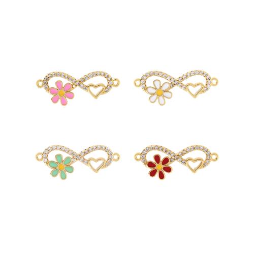 Cubic Zirconia Micro Pave Brass Connector, Flower, gold color plated, DIY & micro pave cubic zirconia & enamel & 1/1 loop, more colors for choice, nickel, lead & cadmium free, 32x13.50x3.30mm, Sold By PC