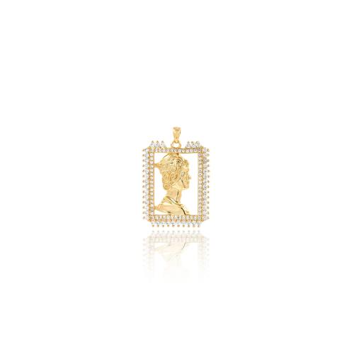 Cubique Pendentif en laiton zircon pavent, Placage de couleur d'or, DIY & pavé de micro zircon, protéger l'environnement, sans nickel, plomb et cadmium, 34.40x23.40x3mm, Vendu par PC