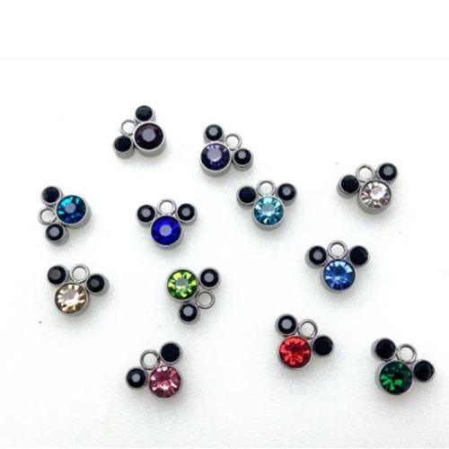 Stainless Steel Pendants, 304 Stainless Steel, Mickey Mouse, DIY & with rhinestone, more colors for choice, 10PCs/Bag, Sold By Bag