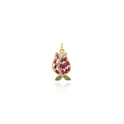 Cubique Pendentif en laiton zircon pavent, fleur, Placage de couleur d'or, DIY & pavé de micro zircon, protéger l'environnement, sans nickel, plomb et cadmium, 23x11.60x2mm, Vendu par PC