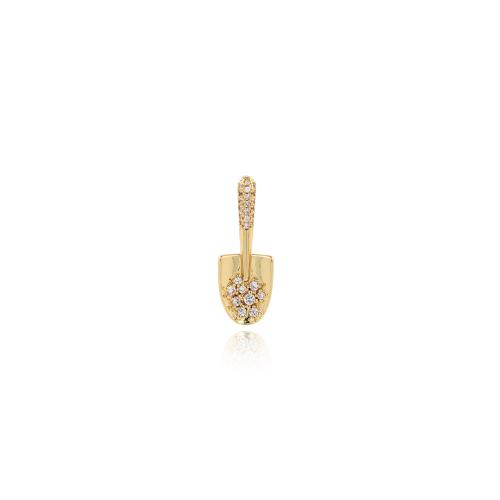 Cubique Pendentif en laiton zircon pavent, Pelle, Placage de couleur d'or, DIY & pavé de micro zircon, protéger l'environnement, sans nickel, plomb et cadmium, 23x8.50x5.70mm, Vendu par PC