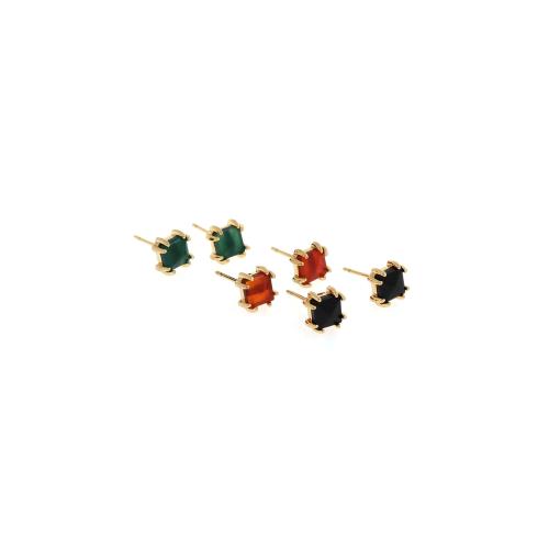 Pendientes de Perno en Latón, metal, con cúbica circonia, Cuadrado, chapado en color dorado, Joyería & para mujer, más colores para la opción, libre de níquel, plomo & cadmio, 8x8x3.50mm, Vendido por Par