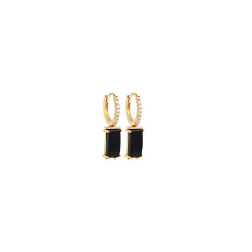 Boucles d'oreilles en laiton zircon cubique pavent, avec agate noire, Placage de couleur d'or, bijoux de mode & pavé de micro zircon & pour femme, protéger l'environnement, sans nickel, plomb et cadmium, 15x28x7.50mm, Vendu par paire