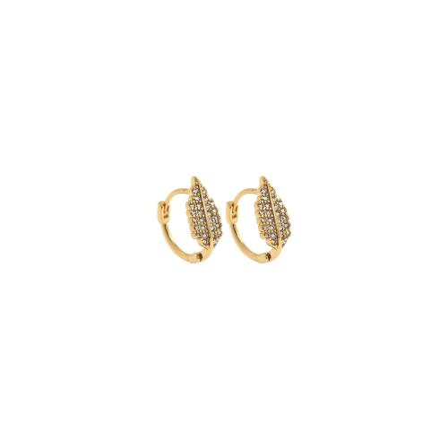 Boucles d'oreilles en laiton zircon cubique pavent, feuille, Placage de couleur d'or, bijoux de mode & pavé de micro zircon & pour femme, protéger l'environnement, sans nickel, plomb et cadmium, 13.50x14.50x4mm, Vendu par paire