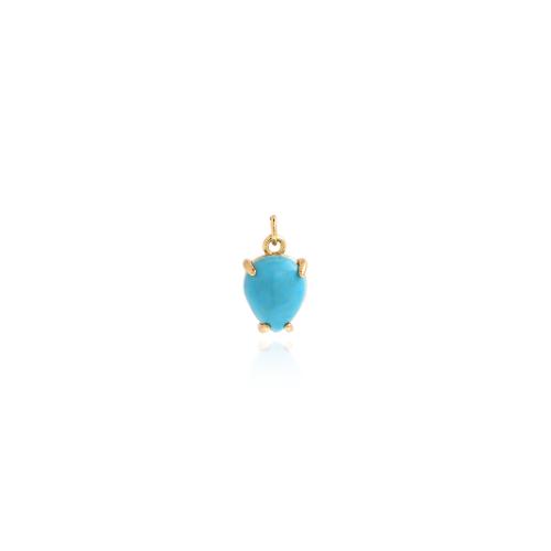 Bijoux pendentifs en laiton, avec turquoise, Placage de couleur d'or, DIY, bleu, protéger l'environnement, sans nickel, plomb et cadmium, 14.50x8.50x5.50mm, Vendu par PC