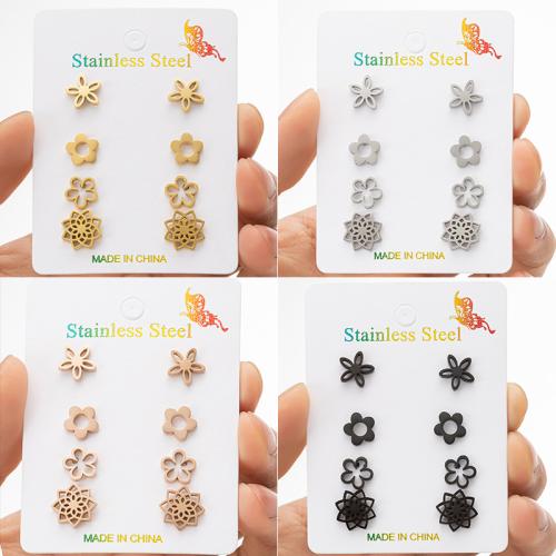 Stainless Steel Stud Earrings 304 Stainless Steel Flower Vacuum Ion Plating fashion jewelry & for woman Sold By Set