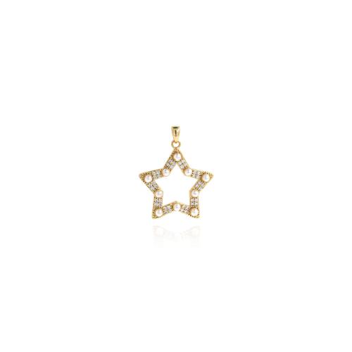 Cubic Zirconia Micro Pave Brass Pendant, with Plastic Pearl, Star, gold color plated, DIY & micro pave cubic zirconia, nickel, lead & cadmium free, 30x25x4mm, Sold By PC