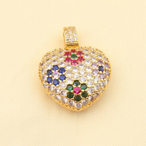 Cubic Zirconia Micro Pave Brass Pendant Heart gold color plated DIY & micro pave cubic zirconia nickel lead & cadmium free Sold By PC