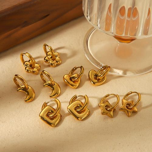 Huggie hoepel Drop Earrings, 304 roestvrij staal, gold plated, verschillende stijlen voor de keuze & voor vrouw, meer kleuren voor de keuze, Verkocht door pair