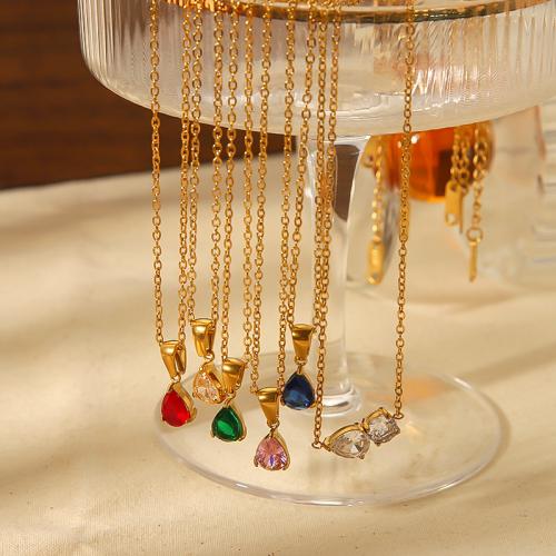 Stainless Steel Jewelry Necklace 304 Stainless Steel gold color plated & for woman & with rhinestone Sold By PC