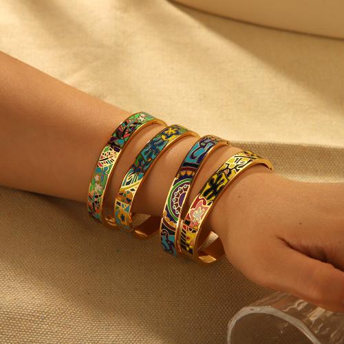 Brazalete del acero inoxidable, acero inoxidable 304, chapado en color dorado, diferentes patrones para la opción & para mujer & esmalte, más colores para la opción, Vendido por UD