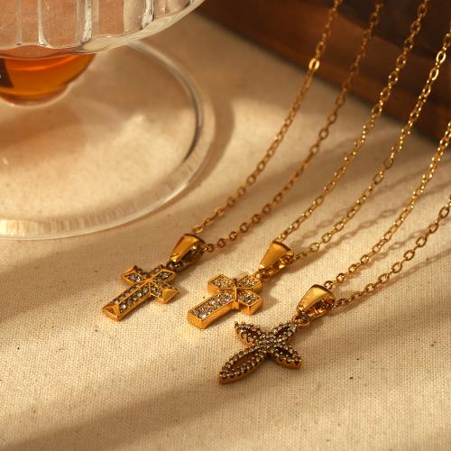 Stainless Steel Jewelry Necklace 304 Stainless Steel gold color plated & for woman & with rhinestone Sold By Pair