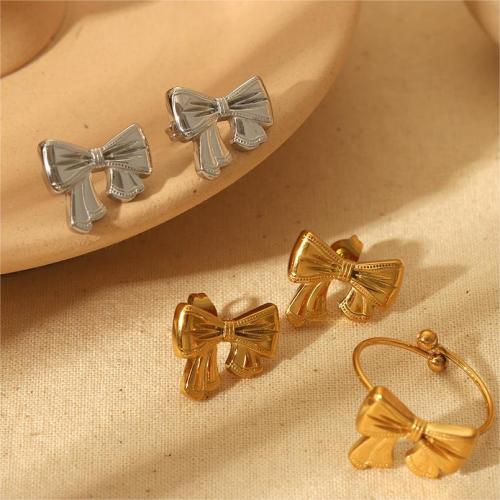 Stainless Steel Stud Earrings 304 Stainless Steel Bowknot plated & for woman Sold By Pair