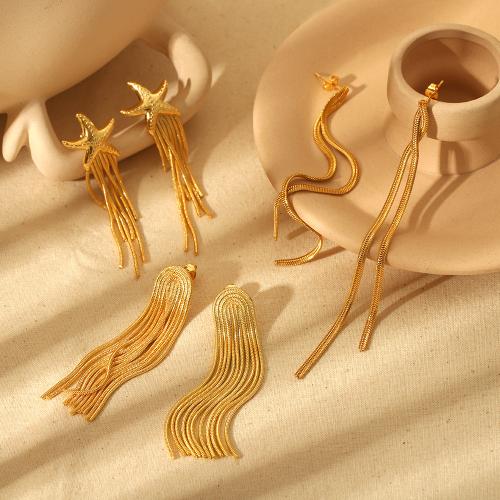 Fringe pendientes de la manera, acero inoxidable 304, chapado en color dorado, diferentes estilos para la opción & para mujer, más colores para la opción, Vendido por Par