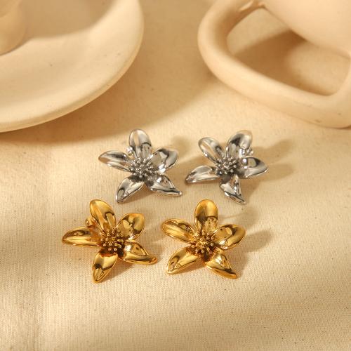 Stainless Steel Stud Earrings, 304 Stainless Steel, Flower, plated, for woman, more colors for choice, Sold By Pair