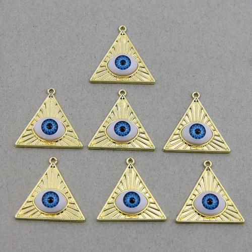 Evil Eye Pendants, Tibetan Style, Triangle, gold color plated, DIY & evil eye pattern & enamel, nickel, lead & cadmium free, 28x29x7mm, 100PCs/Bag, Sold By Bag