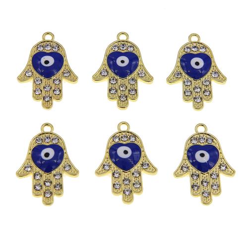 Evil Eye Anhänger, Zinklegierung, rund, goldfarben plattiert, DIY & böser Blick- Muster & Emaille & mit Strass, blau, frei von Nickel, Blei & Kadmium, 100PCs/Tasche, verkauft von Tasche