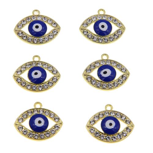 Evil Eye Anhänger, Zinklegierung, goldfarben plattiert, DIY & böser Blick- Muster & Emaille & mit Strass, blau, frei von Nickel, Blei & Kadmium, 100PCs/Tasche, verkauft von Tasche