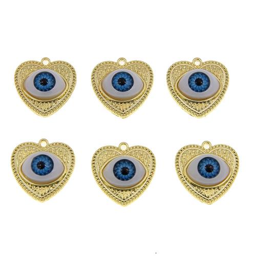 Evil Eye Hängen, Zink Alloy, Hjärta, guldfärg pläterade, DIY & onda ögat mönster & emalj, blå, nickel, bly och kadmium gratis, 21x20x7mm, 100PC/Bag, Säljs av Bag