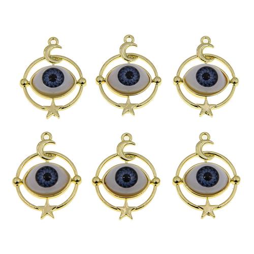 Evil Eye Pendants, Tibetan Style, Round, gold color plated, DIY & evil eye pattern & enamel, blue, nickel, lead & cadmium free, 29x21x7mm, 100PCs/Bag, Sold By Bag