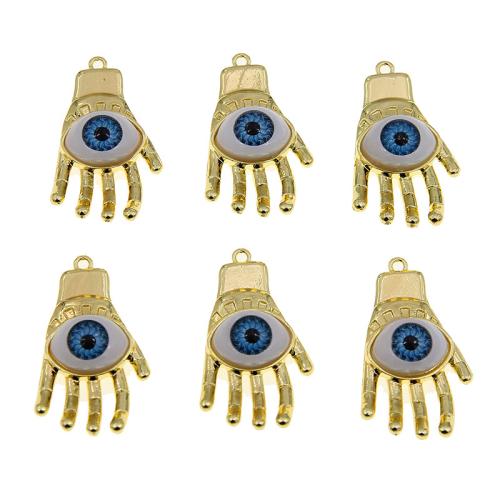 Evil Eye Anhänger, Zinklegierung, Hand, goldfarben plattiert, DIY & böser Blick- Muster & Emaille, blau, frei von Nickel, Blei & Kadmium, 24x19x8mm, 100PCs/Tasche, verkauft von Tasche