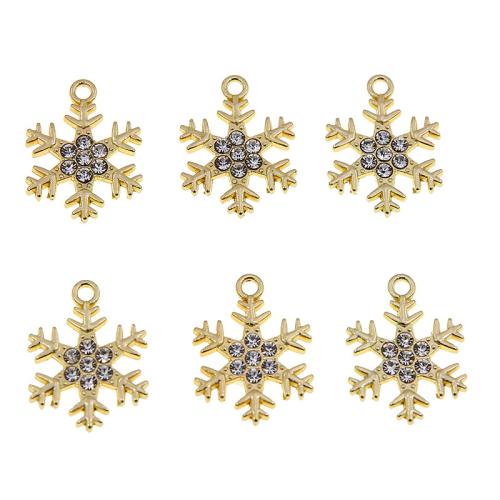 Pendentifs en alliage de zinc, flocon de neige, Placage de couleur d'or, DIY & pavé de micro zircon, blanc, protéger l'environnement, sans nickel, plomb et cadmium, 21x16x2mm, 100PC/sac, Vendu par sac