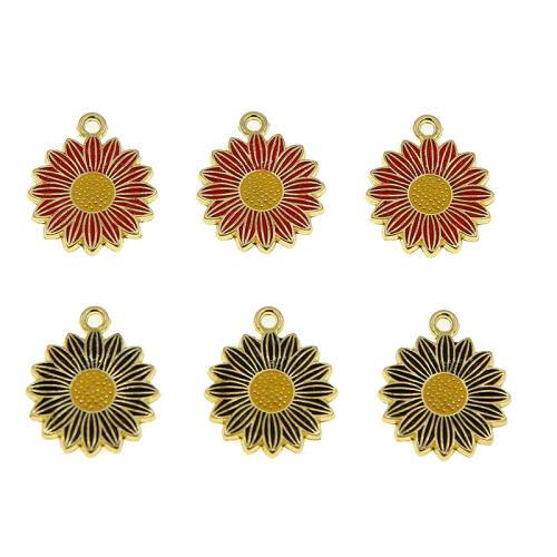 Zinc Alloy émail Pendants, alliage de zinc, fleur, Placage de couleur d'or, DIY, plus de couleurs à choisir, protéger l'environnement, sans nickel, plomb et cadmium, 21x17x2mm, 100PC/sac, Vendu par sac