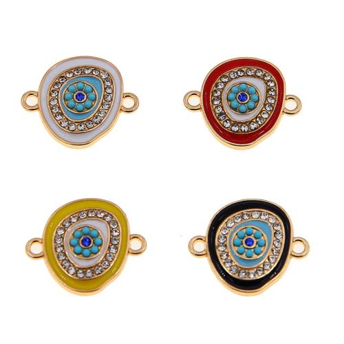 Evil Eye Connector, Tibetan Style, gold color plated, DIY & enamel & with rhinestone & 1/1 loop, mixed colors, nickel, lead & cadmium free, 16x19x3mm, 100PCs/Bag, Sold By Bag